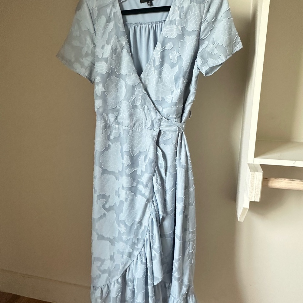 Lulus Dusty Blue Wrap Dress